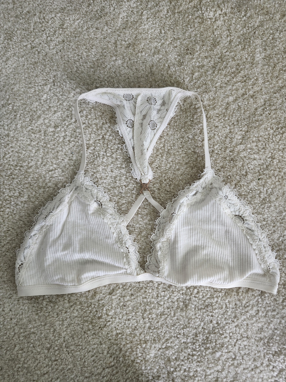 aerie White Ribbed Lace Racerback Bralette